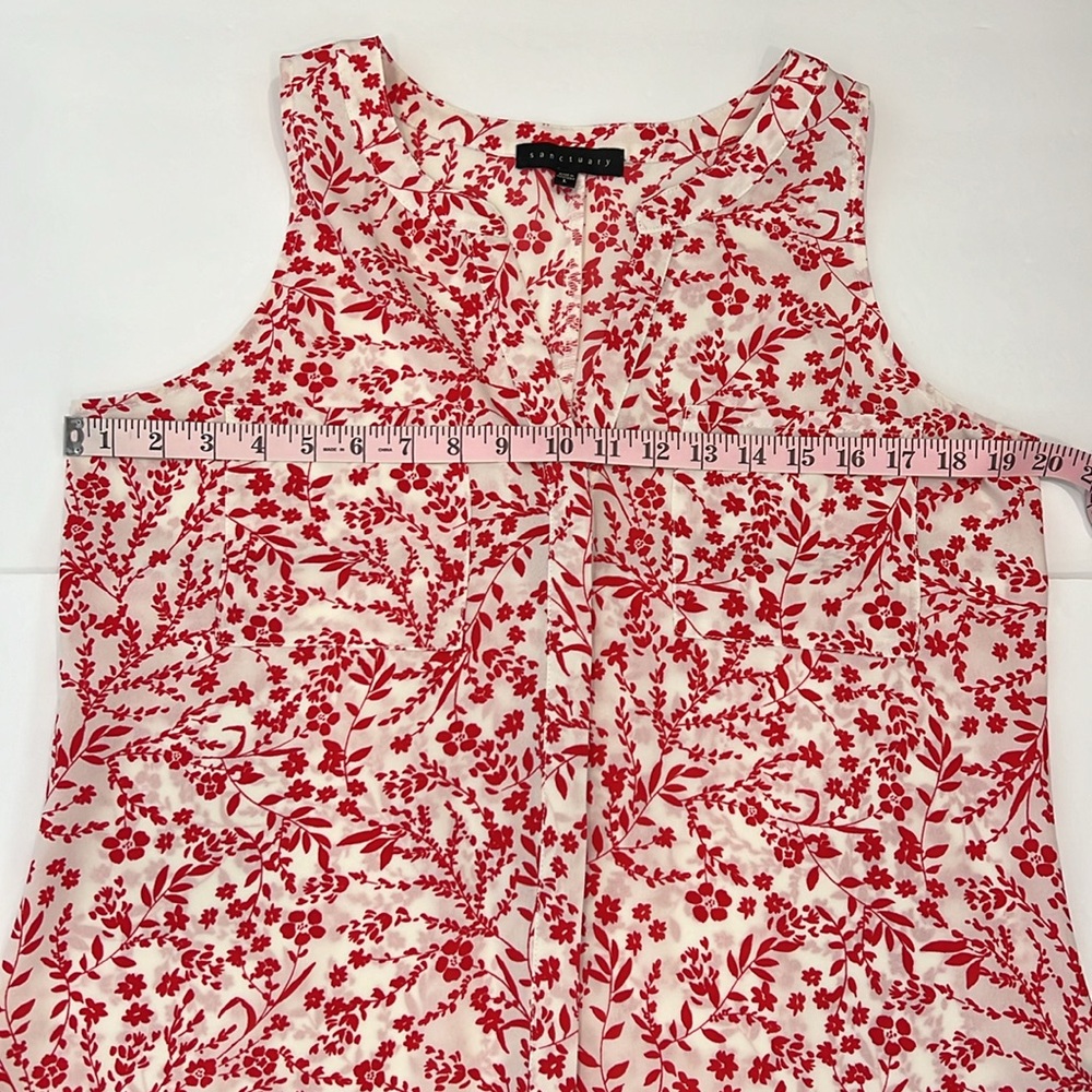 Sanctuary Red Sleeveless Button Down Blouse White Floral Tank Top Large - Picture 7 of 13